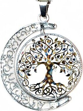 NEW Tree of Life Pendant Necklace with Shining Crystal Colorful Round w Moon